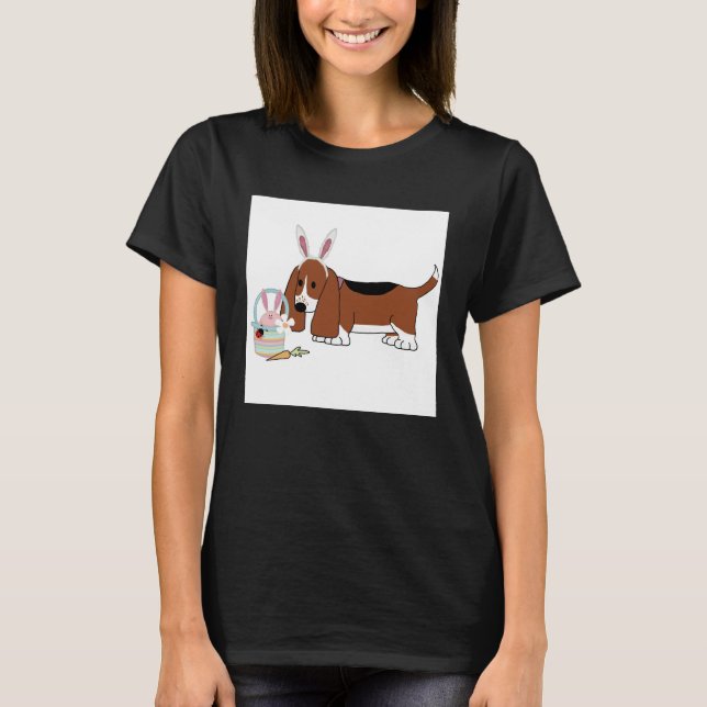Camiseta Um T das mulheres do Basset da páscoa (Frente)