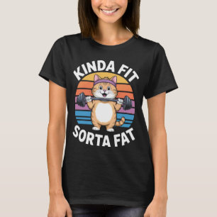 Camiseta Um Tanto em Forma Meio Gordo Humor Fitness Gato