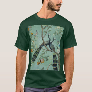 Camiseta Um Teal de Dois Pássaros Chinoiserie Gráfico