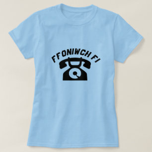 Camiseta Um telefone antigo com texto Ffoniwfi