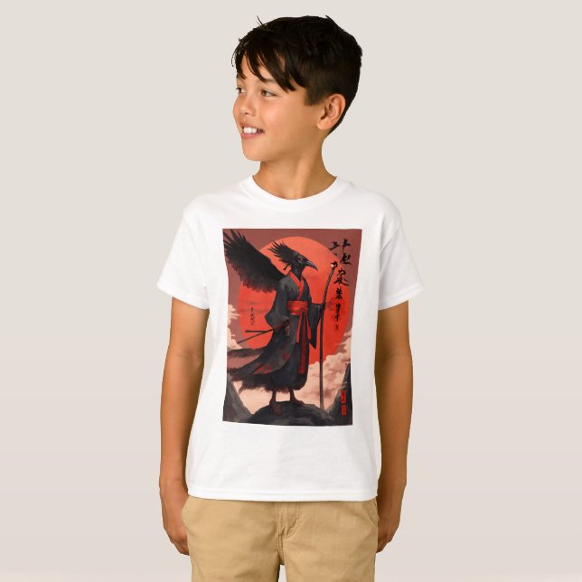 Camiseta Um tengu com corpo vermelho escarlate (Frente Completa)