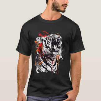 Camiseta Um tigre feroz rugindo com notas musicais emanadas