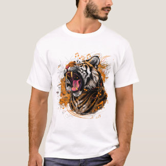 Camiseta Um tigre feroz rugindo com notas musicais emanadas
