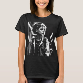 Camiseta um tom branco preto de menina punk