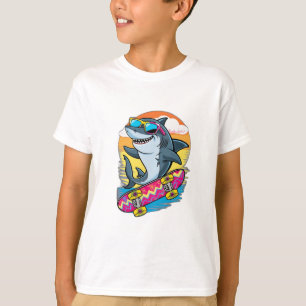 Camiseta Um tubarão vestindo óculos de sol, andando de skat