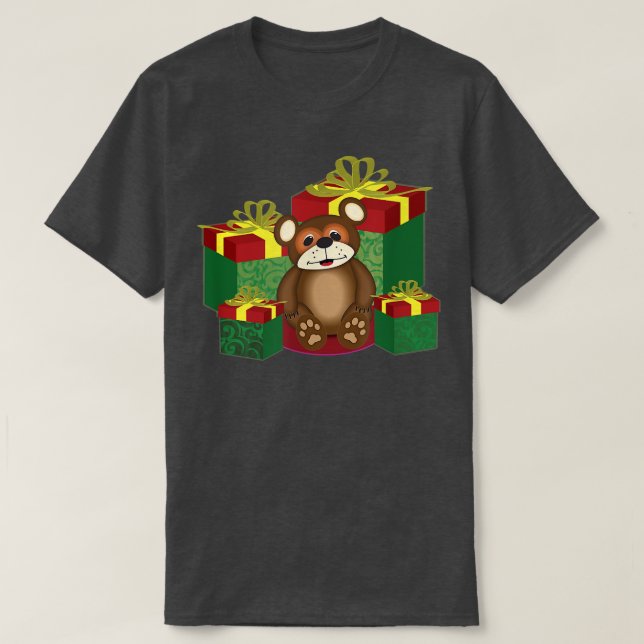 Camiseta Um Urso Bonito Apresenta Presentes Garotos Garotas (Frente do Design)