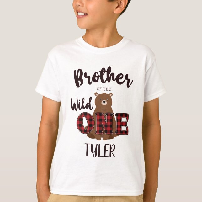 Camiseta Um urso de Xadrez selvagem Irmão do Aniversário (Frente)