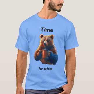 Camiseta Um urso está segurando uma caneca de café a vapor