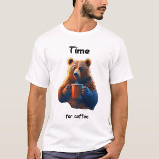 Camiseta Um urso está segurando uma caneca de café a vapor