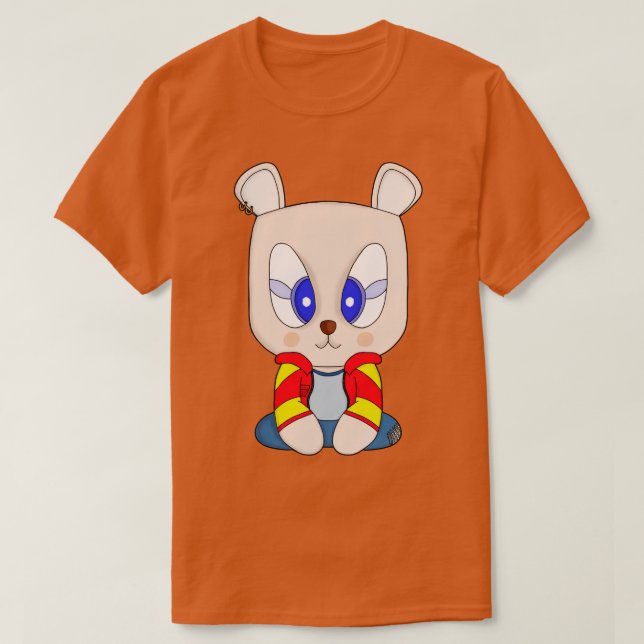 Camiseta Um urso fofo e na moda com piercing orelha (Frente do Design)