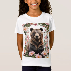 Camiseta Um Urso Pardo Rodeado por Flores de Bitterroot Ros