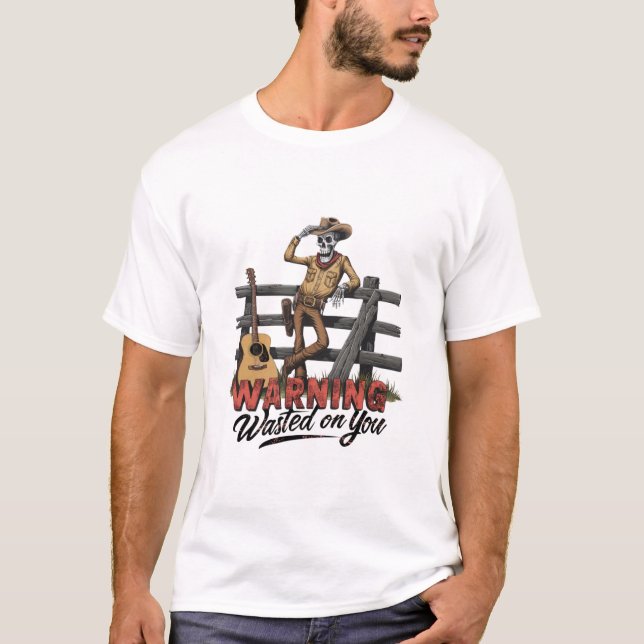 Camiseta Um vaqueiro esquelético dando o chapéu (Frente)