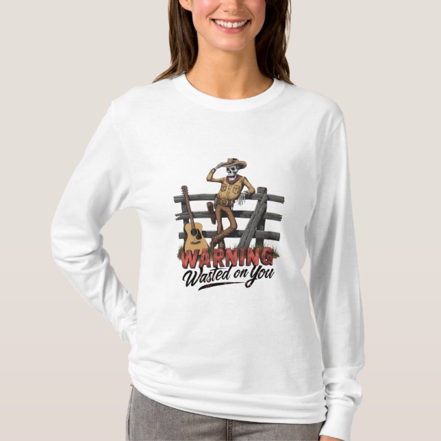 Camiseta Um vaqueiro esquelético dando o chapéu (Frente)