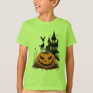 Camiseta Um veado em uma abóbora e uma casa assombrada