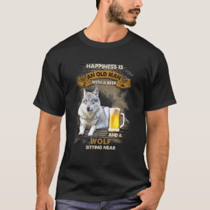 Camiseta Um Velho Com Cerveja E Lobo Sentados Perto