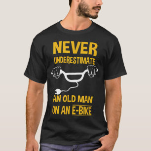 Camiseta Um Velho Engraçado Numa Bicicleta Eletrônica