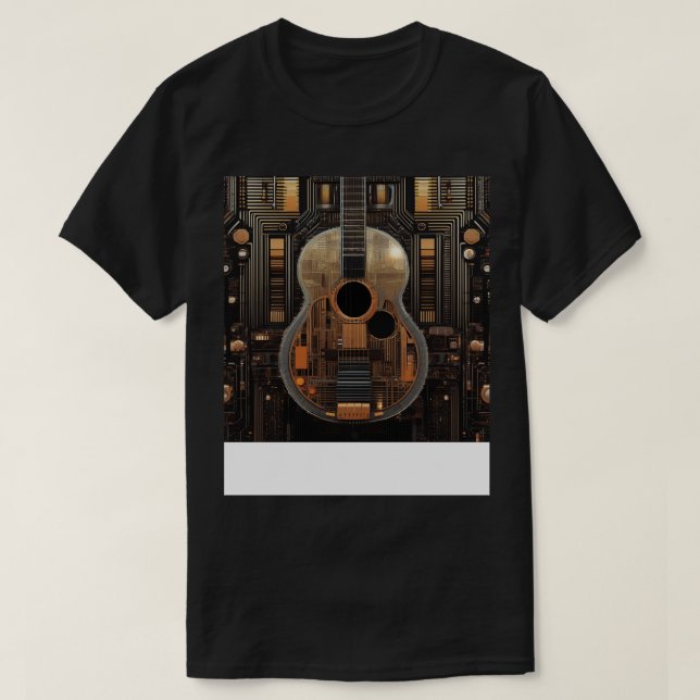 Camiseta Um Violão Acústico Retrofuturístico (Frente do Design)