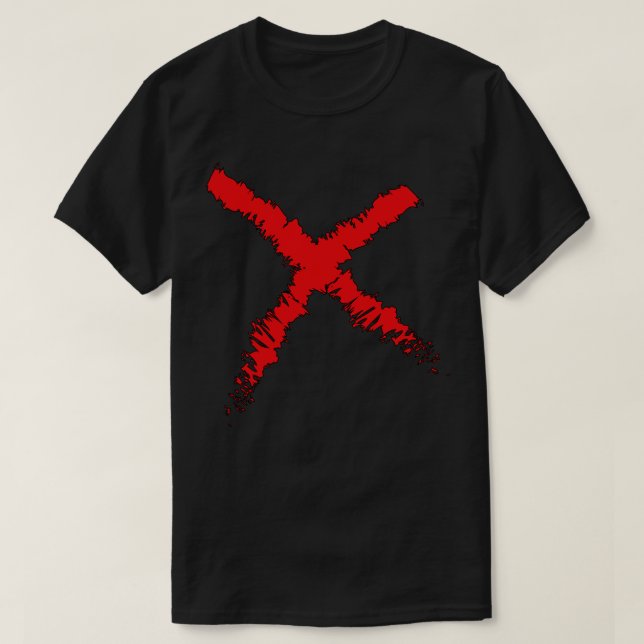 Camiseta Um X pintado com tinta vermelha (Frente do Design)
