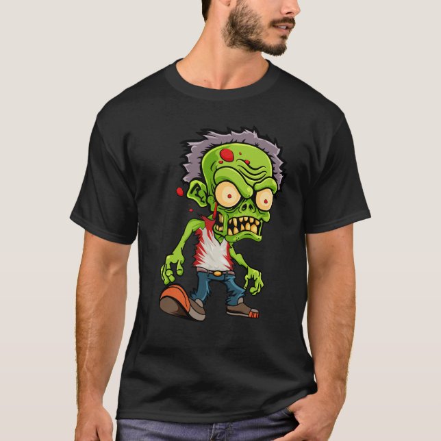 Camiseta Um Zombie Verde Assustador no Estilo de Cartoon (Frente)