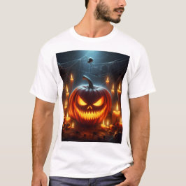 Camiseta uma abóbora de halloween com um rosto assustador n