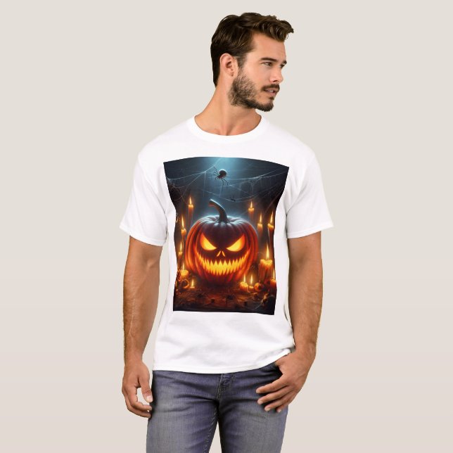 Camiseta uma abóbora de halloween com um rosto assustador n (Frente Completa)