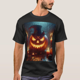 Camiseta uma abóbora de halloween usa o chapéu com vela