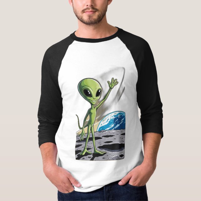 Camiseta Uma alienígena amigável acenando (Frente)