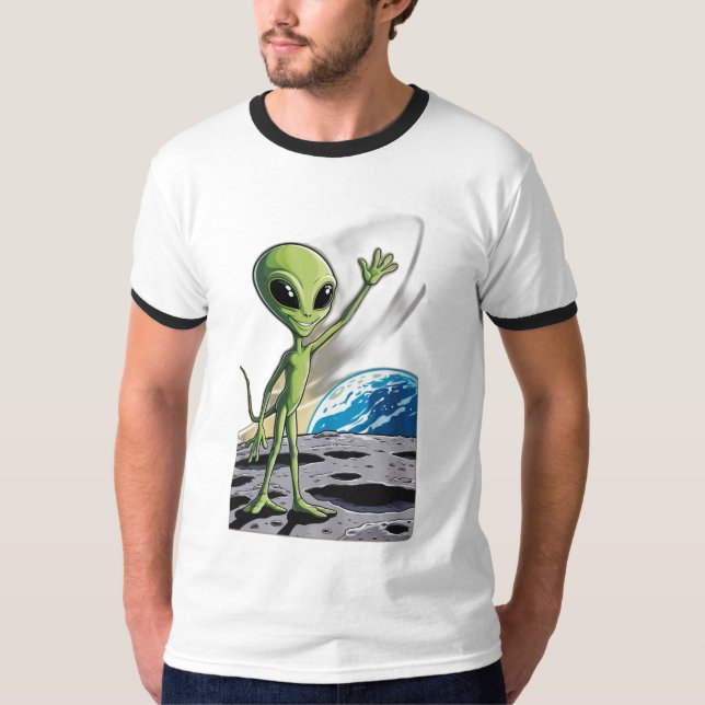 Camiseta Uma alienígena amigável acenando (Frente)