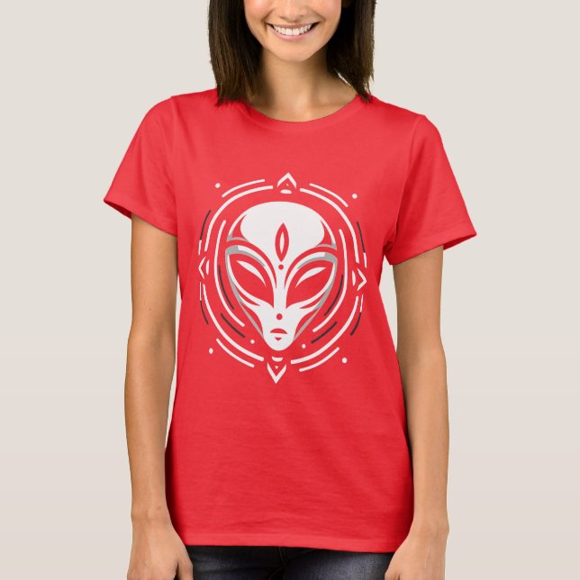 Camiseta Uma alienígena distinta mostrando uma imaginação (Frente)