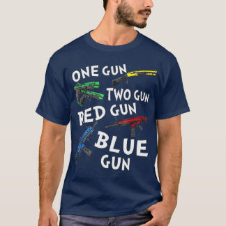 Camiseta Uma Arma Duas Armas Vermelha Arma Azul