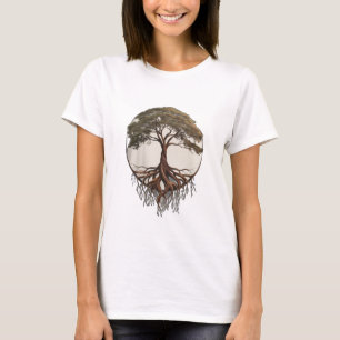 Camiseta Uma árvore com raízes intricadas