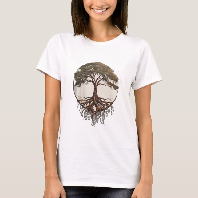 Camiseta Uma árvore com raízes intricadas (Frente)