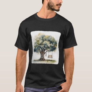 Camiseta Uma Árvore Com Um Swing E Uma Prateleira De Livrar
