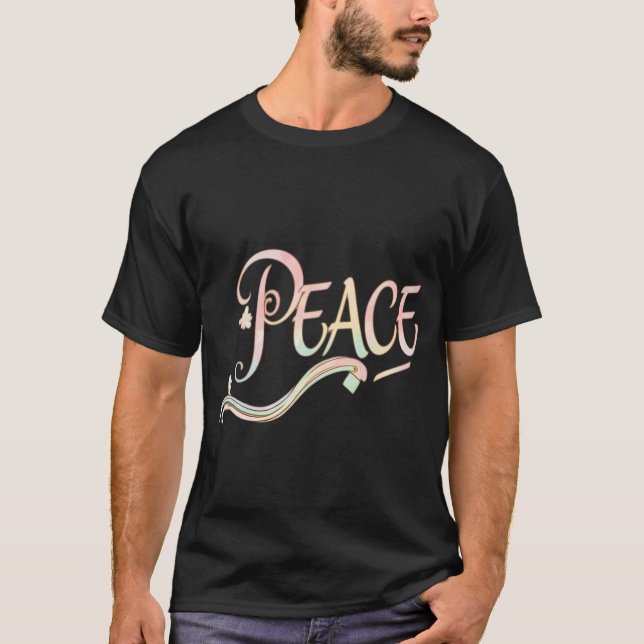 Camiseta Uma bela e fluida escrita da palavra "Paz" fe (Frente)