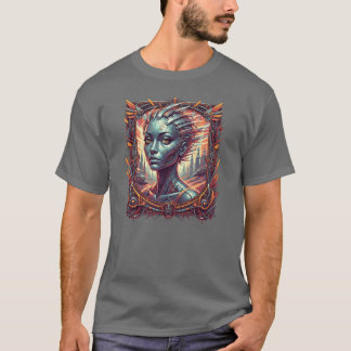 Camiseta Uma bela mulher alienígena do estilo futurista!