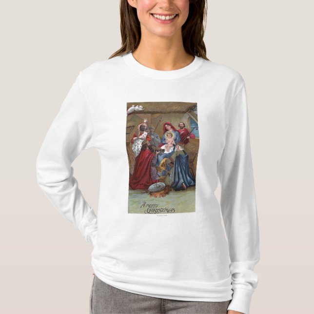 Camiseta Uma cena alegre de ChristmasNativity (Frente)