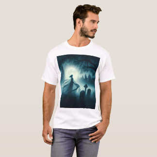 Camiseta uma cena assustadora de um fantasma feminino em um