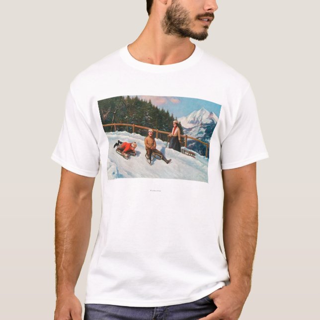 Camiseta Uma cena Sledding do Toboggan (Frente)