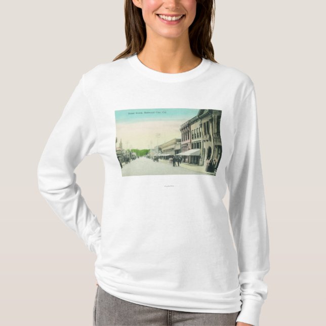 Camiseta Uma cidade de SceneRedwood da rua, CA (Frente)