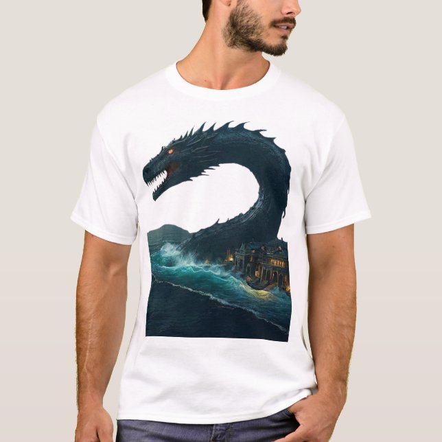 Camiseta Uma colossal serpente do mar enrolando em torno da (Frente)