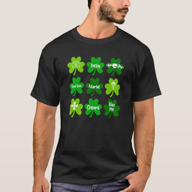 Camiseta Uma enfermeira de sorte, a enfermeira verde Shamro (Frente)
