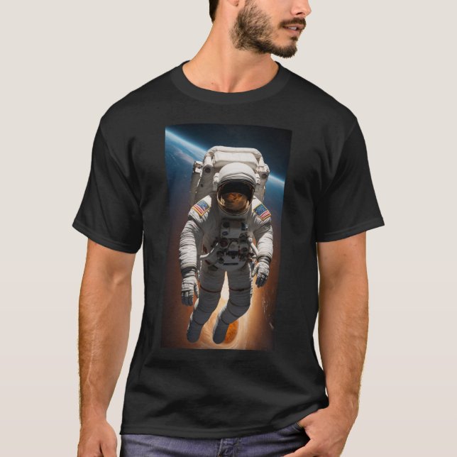 Camiseta Uma espaçonave com a Terra abaixo (Frente)