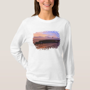 Camiseta Uma estrada & um farol ao longo da costa no por do