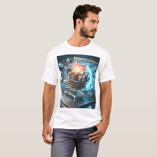 Camiseta uma exibição de um laptop com um sinal vermelho qu