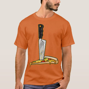 Camiseta Uma Faca presa em uma Fatia de Pizza e Horror