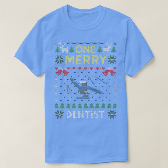 Camiseta Uma Feliz Dentista Dental Doutor Ugly Christmas Sw (Frente do Design)