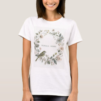 Camiseta uma flor bonito e um pássaro pequeno