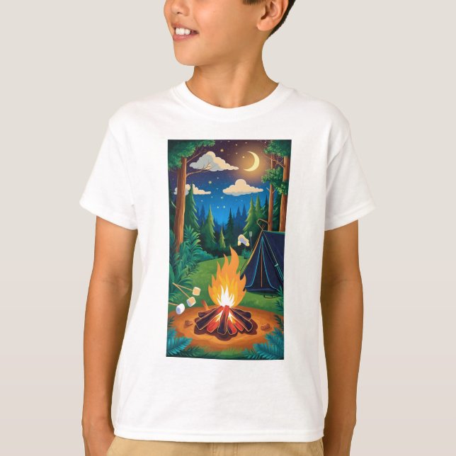 Camiseta Uma fogueira com marshmallow assando sob uma estre (Frente)