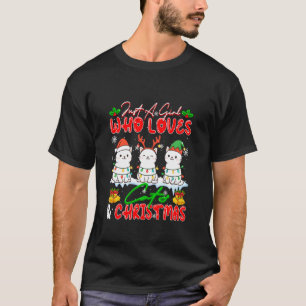 Camiseta Uma Garota Ama Gatos e Três Rena do Papai Noel