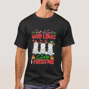 Camiseta Uma Garota Ama Gatos e Três Rena do Papai Noel no